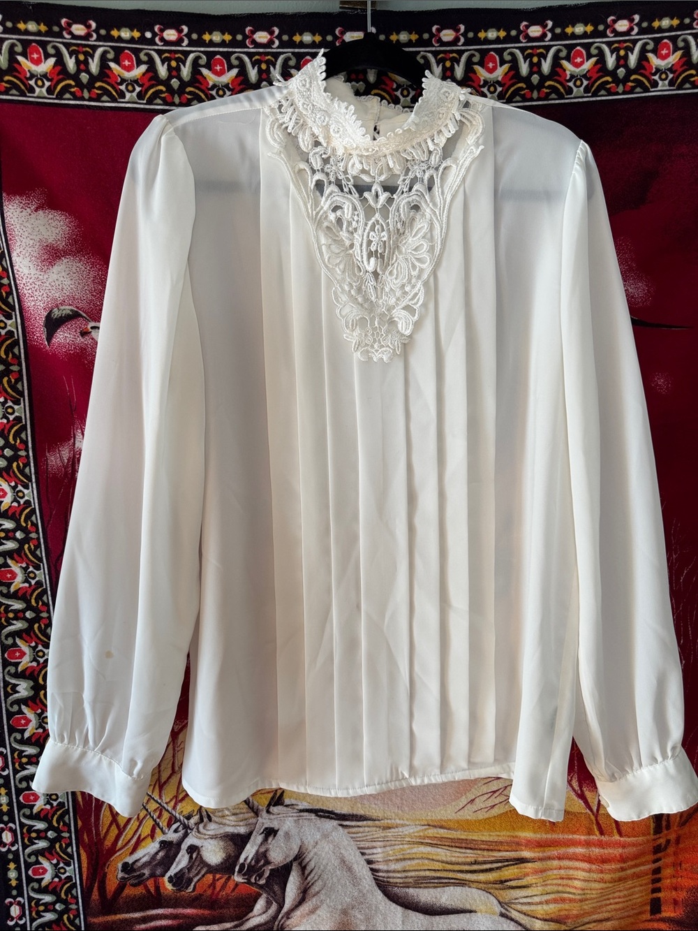 vintage 90s Worthington edwardian high lace collar long sleeve blouse